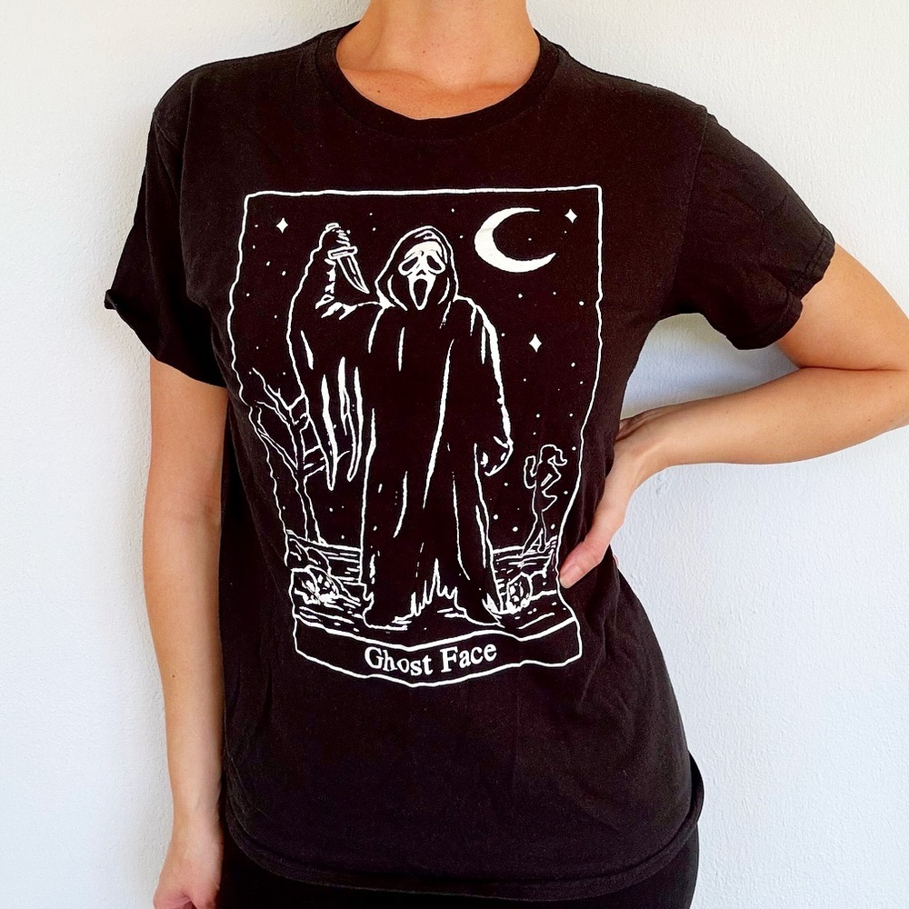 Scream Ghost Face Tarot card glow in the dark black tee size small